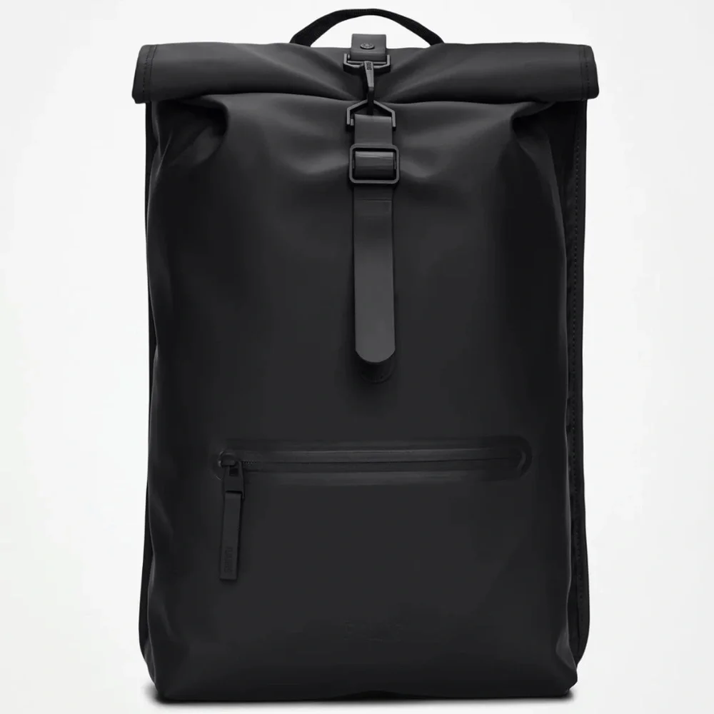 Rains Black Roll-Top Backpack Tote